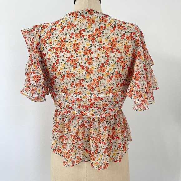 Zara Basic Collection Women Crop Floral Butterfly Sleeves Blouse . Size Medium - Picture 5 of 11